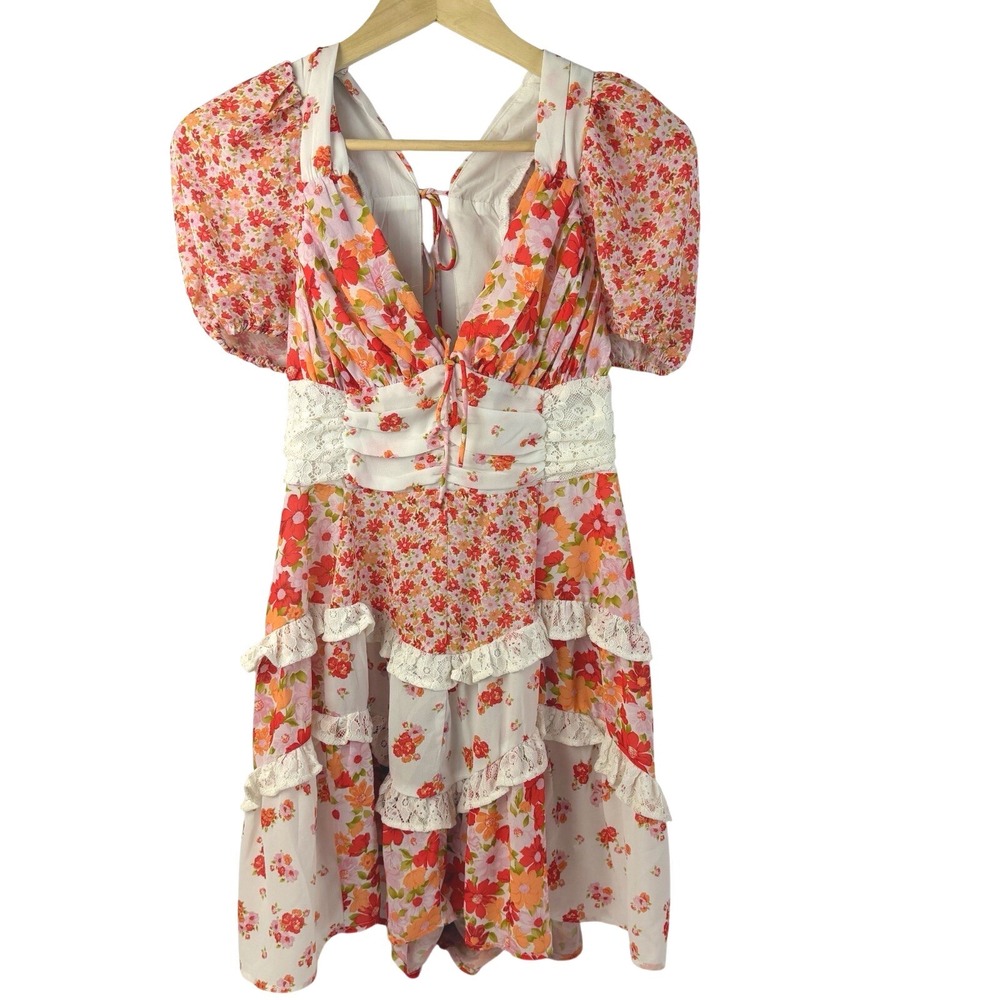 Altar'd State Floral Cottagecore Dress Womens Large Puff Sleeve Lace